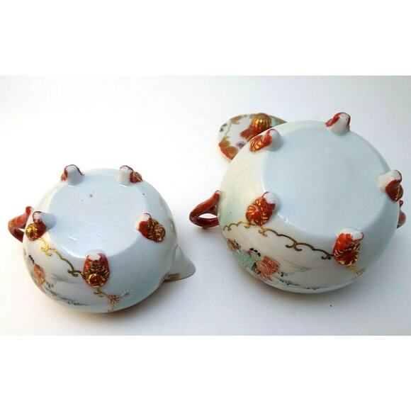 Hand Painted Japanese Geisha Girl Sugar Bowl & Creamer - Picture 3 of 12